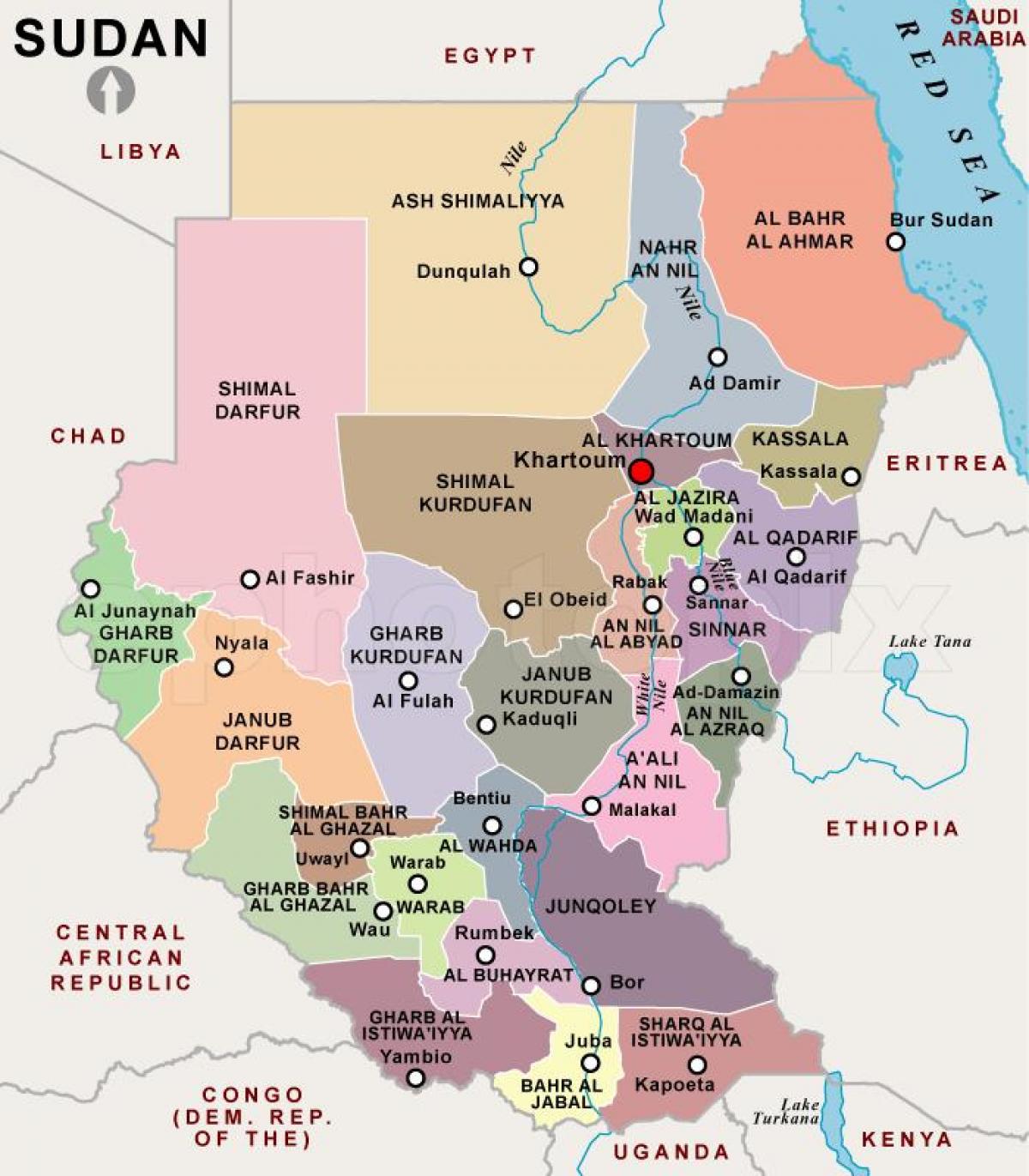 Карта Судана регионов